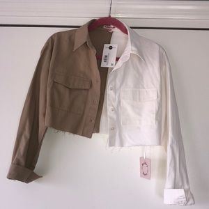 Bailey Rose cropped 2 tone color block button up cropped shirt